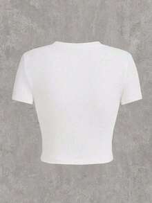 ASK Graphic Crop Top, Women's Fitted Y2K Short Sleeve-Shirt - trắng - Xem 4
