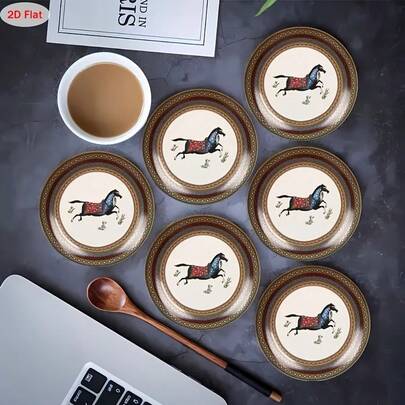 1pc/2pcs/6pcs Wooden Coasters With Horse Pattern, Retro Cowboy Print Western Culture Decor, Suitable For Home Gatherings, Cafes, Offices, All Occasions, Home Decor, Holiday Gifts