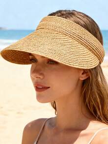 Sombrero de paja de estilo bohemio de unicolor para vacaciones - A - Ver 6