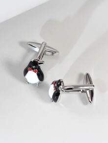 1对时尚卡通企鹅铜袖扣，休闲衬衫纽扣 - 彩色 - 查看 4