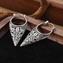 Vintage Hollow Leaf & Geometric Drop Earrings For Women, Bohemian Design, Intricate Pattern, Exquisite Gift - Antique Silver - View 5