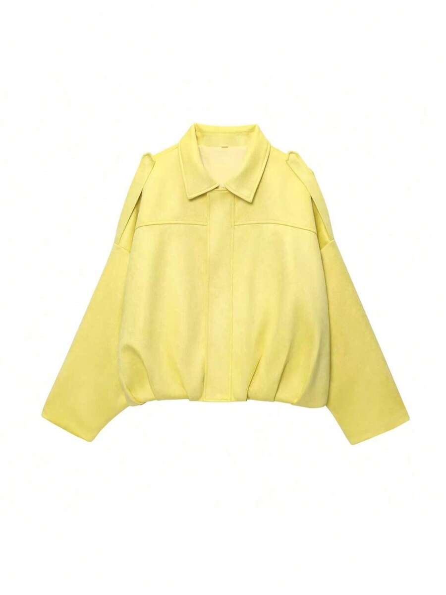 DEEKA Spring & Autumn New Casual Versatile Suede-Like Bomber Jacket For Women - Yellow - View 1