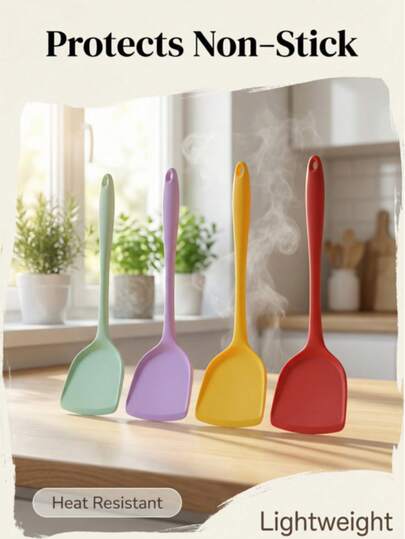 1pc Compact Non-Stick Silicone Spatula: Featuring Classic Chinese Design, Heat-Resistant And Durable. Suitable For Non-Stick Cookware, Can Be Used For Stir-Frying And Serving Dishes. Ideal For Home Chinese Cooking Such As Scrambled Eggs And Pancakes. An Essential Kitchen Tool.