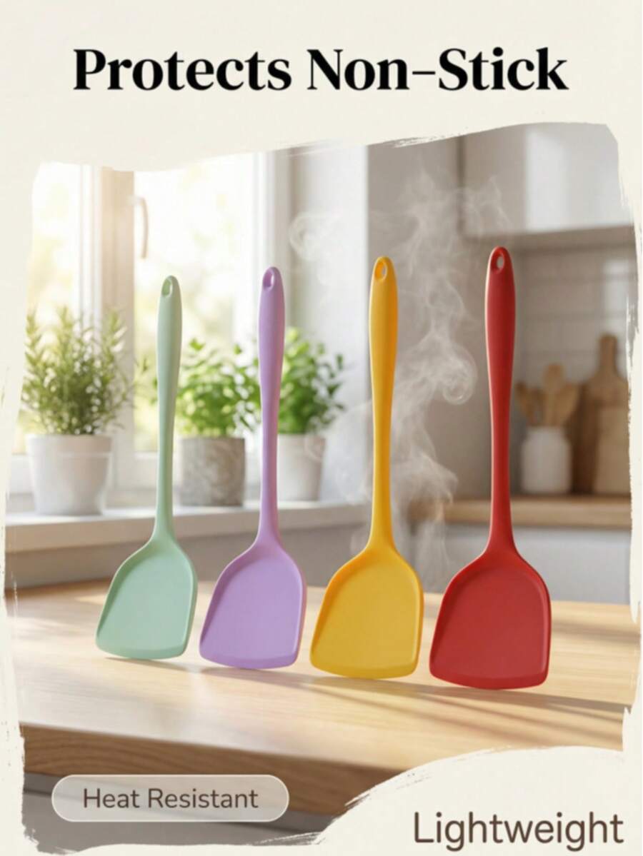 1pc Compact Non-Stick Silicone Spatula: Featuring Classic Chinese Design, Heat-Resistant And Durable. Suitable For Non-Stick Cookware, Can Be Used For Stir-Frying And Serving Dishes. Ideal For Home Chinese Cooking Such As Scrambled Eggs And Pancakes. An Essential Kitchen Tool. - Multicolor - View 1
