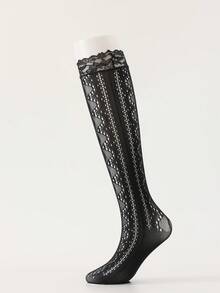 1/2/3 双复古网球风格蕾丝中筒袜，精致蕾丝边透明小腿袜，显瘦百搭 - 彩色 - 查看 9