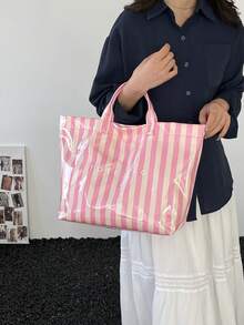 Borsa a tracolla di stile campus alla moda con grande capacità - realizzata in PVC leggero e carta kraft, con chiusura a strappo, elegante per le donne - Multicolore - Visualizzare 4