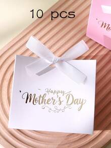 10个“母亲节快乐”迷你礼盒 - 小巧精致的糖果盒 - 粉白配色，烫金印刷 - 配有丝带蝴蝶结 - 非常适合包装巧克力、糖果、小礼物和派对小礼品 - happy mather s day - 查看 13