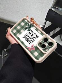 1个时尚春季格子蝴蝶结设计米色玛瑙阶梯防滑防震防指纹手机壳，适用于 17、17 Pro、17 Pro Max、Air、16、15、14、13、12、11 / S26、S25、S24、S23 / / / / HONOR - 米色 - 查看 2