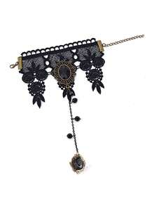 1pc Women's Retro Gothic Style Choker, Punk Party Black Lace Fashion Exaggerated Accessory With Ring & Bracelet - Multicolor - View 7