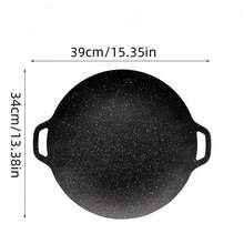 Chảo nướng BBQ Hàn Quốc đa năng chống dính - Chảo gang tròn chống dính có 2 tay cầm bằng gỗ, thích hợp nấu ăn trong nhà và ngoài trời, tương thích với bếp từ và bếp ga, dễ vệ sinh, tuyệt vời để chiên trứng và bít tết, lý tưởng cho nhà bếp và phòng ăn gia đình. - màu đen - Xem 10