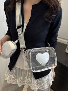 2pcs Transparent Bag Set With Coin Purse, Waterproof Clear Mini Square Bag, PVC Crossbody Bag With Large Capacity For 2026 - Silver - View 8