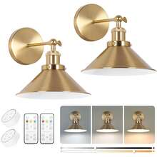 Đèn tường chạy bằng pin, đèn tường kiểu cổ điển, đèn treo tường vận hành bằng pin, đèn treo tường không dây kiểu nhà nông thôn, bộ đơn, có điều khiển từ xa, có thể điều chỉnh độ sáng, thích hợp cho phòng ngủ, hành lang kiểu công nghiệp. - Nhiều màu - Xem 1