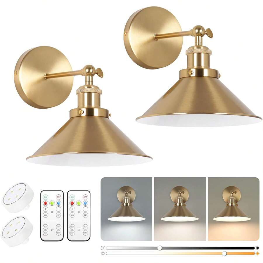 Đèn tường chạy bằng pin, đèn tường kiểu cổ điển, đèn treo tường vận hành bằng pin, đèn treo tường không dây kiểu nhà nông thôn, bộ đơn, có điều khiển từ xa, có thể điều chỉnh độ sáng, thích hợp cho phòng ngủ, hành lang kiểu công nghiệp. - Nhiều màu - Xem 1