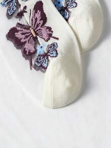 3 Pairs Women's Crystal Silk Mid-Calf Socks, Creative Butterfly Pattern Design, Fashionable, Breathable, Moisture-Wicking, Suitable For Daily Wear, Holidays, Gifts - Multicolor - View 4