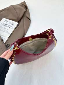 Punk Street Style Rivet Adjustable One Shoulder Crossbody Saddle Bag For Women - Burgundy - View 9