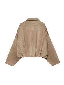 DEEKA Spring/Autumn New Casual Versatile Suede-Like Bomber Jacket For Women - Light Brown 1 - View 2
