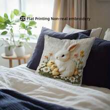 1pc Rabbit & Floral Print Decorative Pillow Cover (Printed Pillow Design), Featuring Cute Rabbit, Chicks And Floral Patterns, Zippered Plush-Like Cushion Cover, Bedroom Decor | Adorable Style | Easter Decor, Machine Washable For All Seasons, Suitable For Bedroom, Living Room, Car, Sofa, Bed, Seat Decoration - Multicolor - View 6
