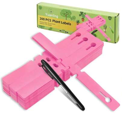 200 Piezas Etiquetas de Plantas de Plástico Estilo Envolvente Colgantes, Marcadores de Árboles de Vivero, Etiquetas de Jardín Ajustables para Plantas de Interior y Exterior (Rosa)