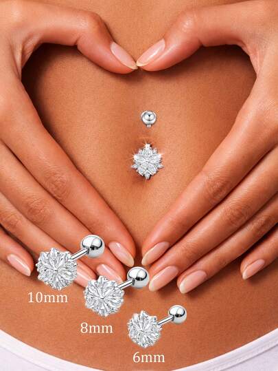 1pc 925 Sterling Silver Sunflower Navel Piercing Jewelry With Cubic Zirconia