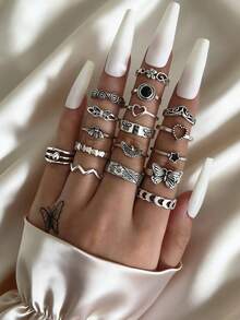 Juego de anillos apilables con diseños de mariposa, estrella y corazón para mujeres, estilo de Oriente Medio - Estrella - Ver 2