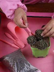 4件套园艺种植工具套装，包括园艺铲、园艺铲、多肉植物种植工具、带塑料手柄的盆栽土更换工具 - 多色 - 查看 5