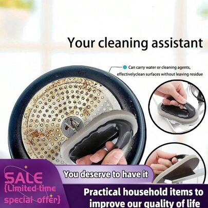Magic Pumice Sponge Brush, Cleaning Scrub Pad For Kitchen, Bathroom, Rust Removal, Strong Decontamination Cleaning Tool With Handle, Multipurpose Sponge Cleaning Brush For Pots, Pans, Knives