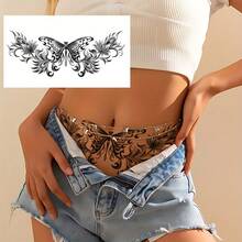 1pc Waterproof Temporary Butterfly Tattoo Sticker, Body Art Fake Tattoo For Women, Waist & Back - Black - View 2