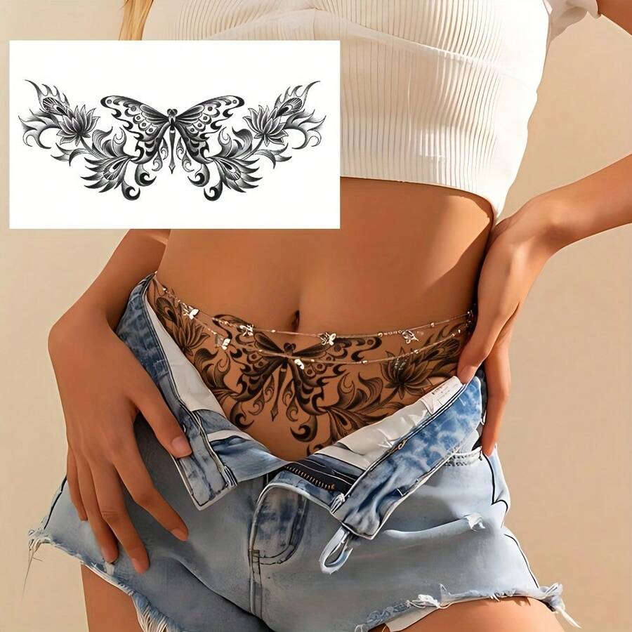 1pc Waterproof Temporary Butterfly Tattoo Sticker, Body Art Fake Tattoo For Women, Waist & Back
