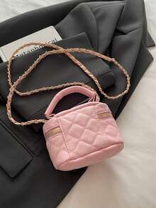 菱形链条斜挎包，时尚百搭手提包，双拉链单肩包 - 粉色 - 查看 7