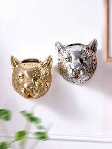 1pc European Retro Leopard Head Shaped Gold & Silver Foil Decor, Suitable For Floral Arrangement, Storage, Creative Animal Wall Art, Applicable For Home Decor, Room Decor, Birthday, Graduation, Christmas Decoration, Christmas Gift, Kitchen, Bedroom, Living Room, Party Decoration, Etc. - Multicolor - View 9