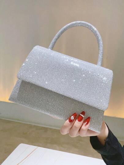 Silver Shiny Evening Clutch Bag, Party Handbag, Bridal Wedding Purse, Cocktail Ball