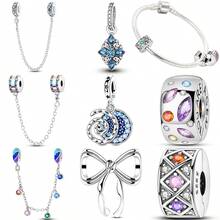 1 Pc Fashion Geometric Sparkling Beads Dangle Charm Silver Plated Fit Bracelet Necklace DIY Holiday Gift - Multicolor - View 2