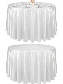 Toalha de mesa redonda clássica multicolorida para hotel e casa, com acabamento acetinado, ideal para casamentos, Dia dos Namorados e uso diário. - Branco - Ver 3