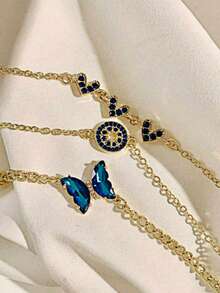 一套精致时尚的简约优雅蝴蝶心形串珠手链，百搭休闲韩式风格 - 彩色 - 查看 3