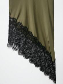Vestido de satén con encaje asimétrico y estilo sexy, de moda para mujer en verano, con estilo elegante europeo y americano - Verde Oliva - Ver 10