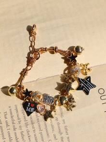 1条星光少女音乐节时尚手链，1条豹纹星星吊坠手链，Y2K摇滚明星DIY手链，时尚朋克迪斯科球手链 - 銀色 - 查看 10