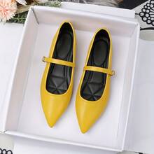 2026款尖头舒适玛丽珍鞋，时尚系带百搭平底鞋 - 薑黃色 - 查看 12