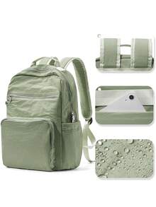 Floless 男女通用旅行背包，航空公司认可的个人物品，14/15.6英寸防盗笔记本电脑背包，带耳机孔，防水大学生书包，大容量商务通勤徒步户外背包 - 卡其色 - 查看 12