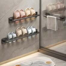 Soporte para toallas de baño, estante para pantuflas sin perforaciones, estante para toallas montado en la pared, barra para toallas, accesorios de cocina y baño X4Z9 - Gris--40CM - Ver 5