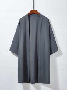 Japanischer/Hongkonger Stil einfarbiger vielseitiger Windbreaker-Cardigan in Mittellänge, inspiriert vom chinesischen traditionellen Hanfu, leichte Jacke, Cosplay-Oberbekleidung für den Frühling - Grau - Übersicht 1