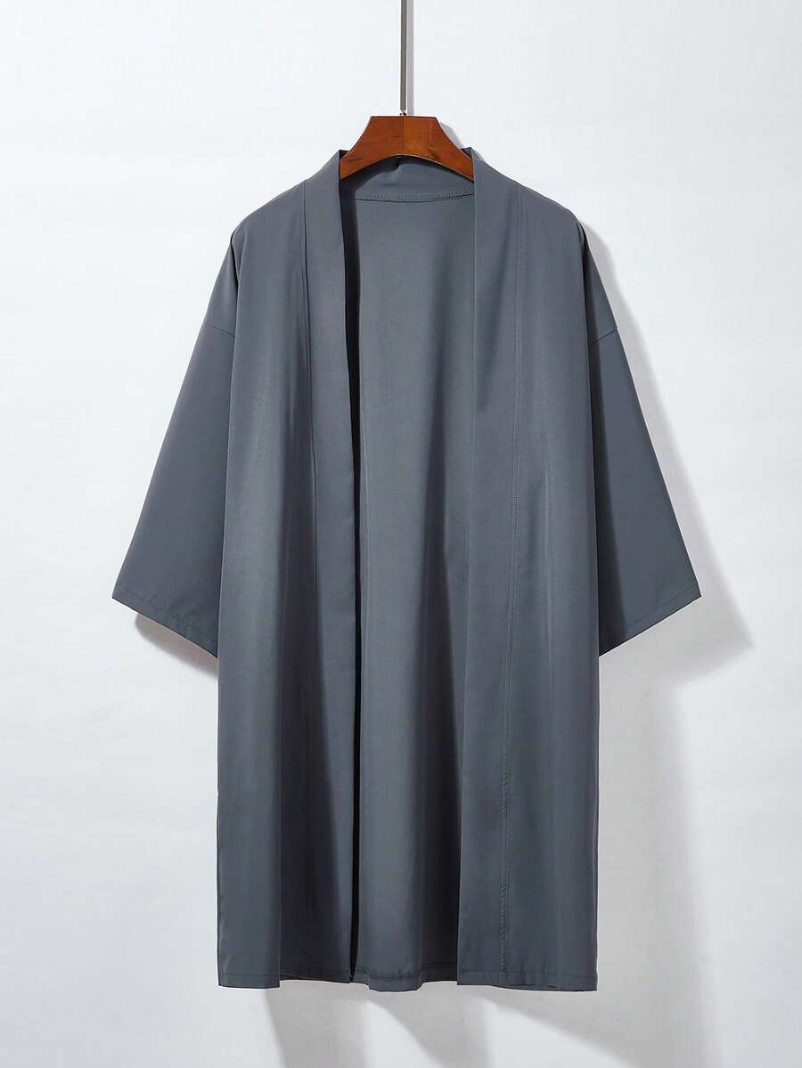 Japanischer/Hongkonger Stil einfarbiger vielseitiger Windbreaker-Cardigan in Mittellänge, inspiriert vom chinesischen traditionellen Hanfu, leichte Jacke, Cosplay-Oberbekleidung für den Frühling - Grau - Übersicht 1