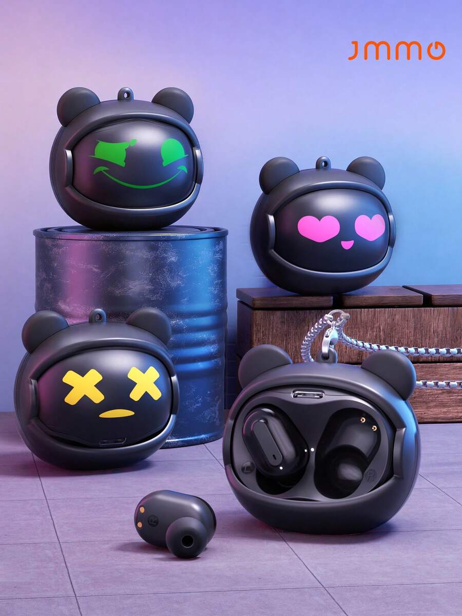 JMMO Wireless Earphones Fun With Changeable Faces Stress Relief, Sound High Quality, Smart Noise Canceling, Type-C - Black - View 1