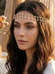 Rhinestone Head Chain Crystal Forehead Jewelry Boho Tassel Hair Chain Headpiece Bridal Wedding Hair Accessories With Clips For Women And Girls - Multicolor - View 8