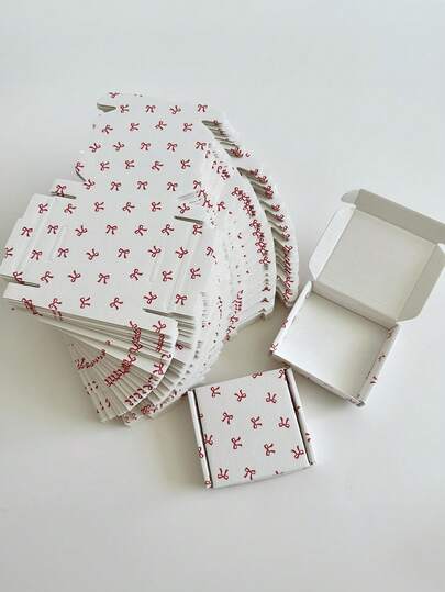 10pcs Red Bowknot Pattern Gift Boxes - Corrugated Cardboard Material For Party Favors,Weddings, Birthdays, Jewelry & Trinkets - Elegant Party Supplies