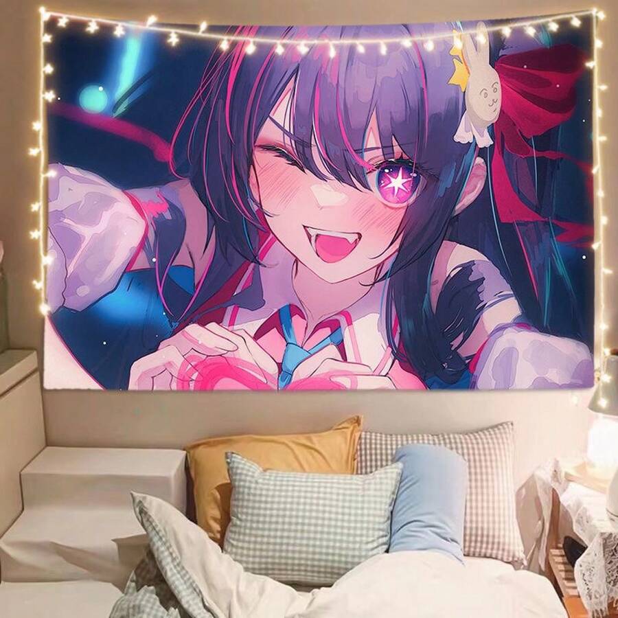 Soft Anime Tapestry Oshi No Ko Hoshino Ai Ruby Hoshino Indoor Home Decor - 白色 - 查看 1