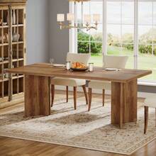 LITTLE TREE 160cm Farmhouse Rectangular Dining Table, 4-6 Seater Wooden Kitchen Table With Large Tabletop & Heavy Duty Legs For Home Dining Room - Light Brown - View 4