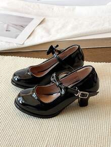 1 Pair 2026 New Fashion Children's Shoes, Girls' Bowknot High Heel Shoes, Latin Dance Performance Shoes - Black - View 2