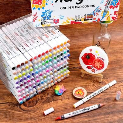 1pc 24/48/72/96/120/168 Colors Dual Tip Acrylic Marker Pens, Premium Acrylic Paint Markers, Suitable For Wood, Canvas, Stone, Rock Painting, Glass, Ceramic Surface, DIY Crafts, Student Art Supplies, Great Gift For Boys/Girls, Back To School And Teacher Rewards