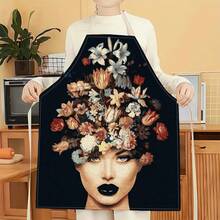 1pc Cherry Blossom Pattern Apron, Creative Funny Fashion Printed Apron, Home Cleaning Apron, Easy Clean Kitchen Cooking Apron, Creative Home Apron - Multicolor - View 7