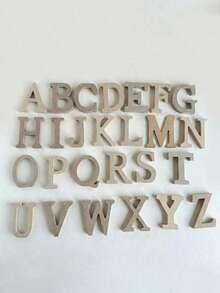 1pc Natural Wooden DIY English Alphabet Decorative Table Sign, Can Stand On Table, For Wedding, Party, Home Decoration Best Gifts Birthday Graduation - Khaki - View 3
